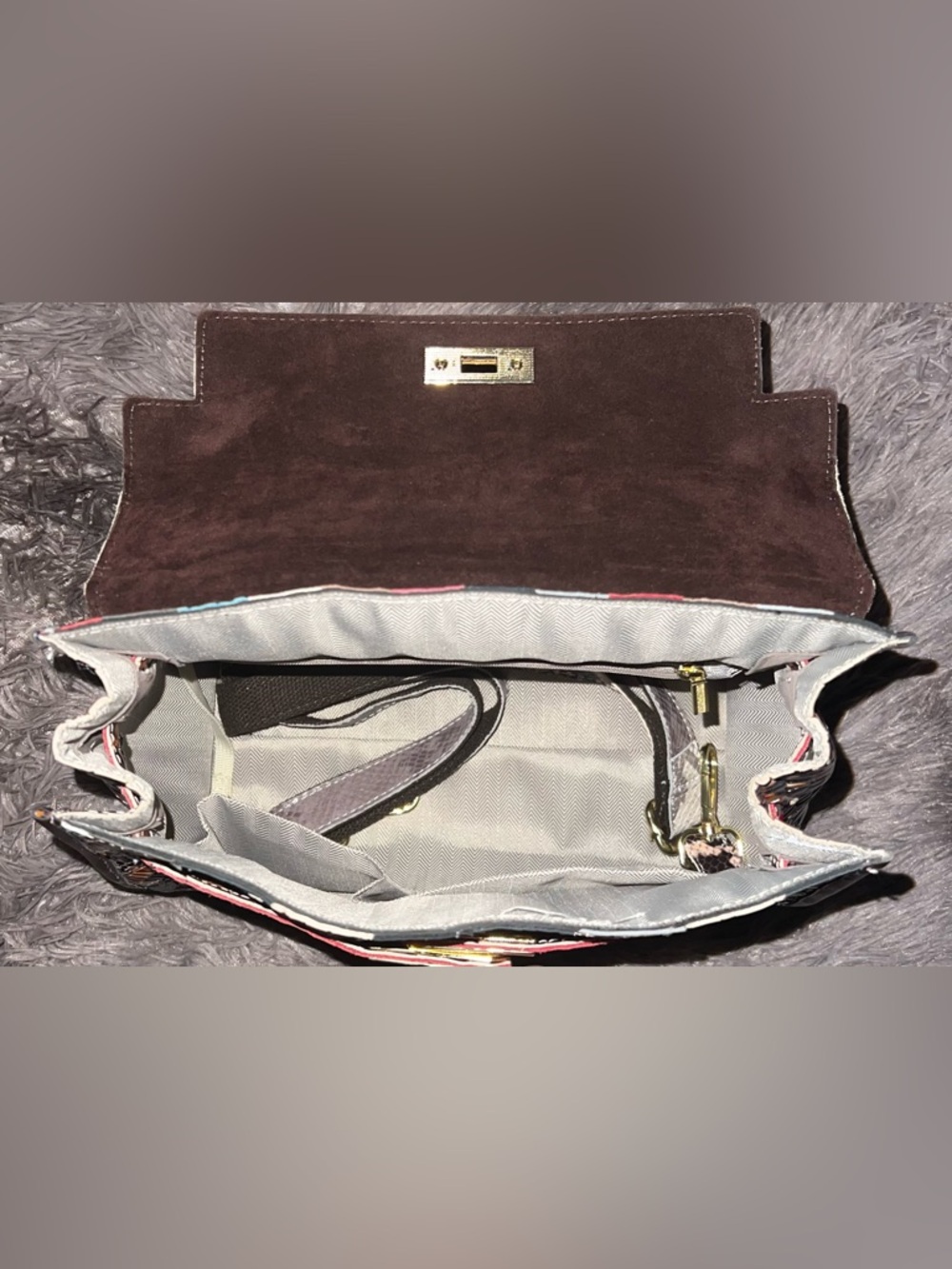 Multi-color Cheetah and Snake Pattern Satchel Bag - Picture 5 of 5